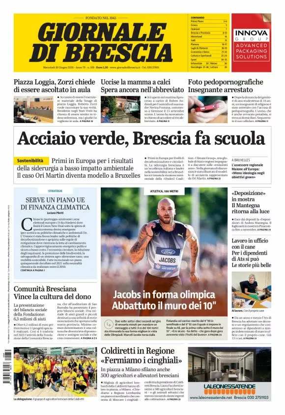 Prima-pagina-giornale di brescia-oggi-edizione-del-2024-06-19